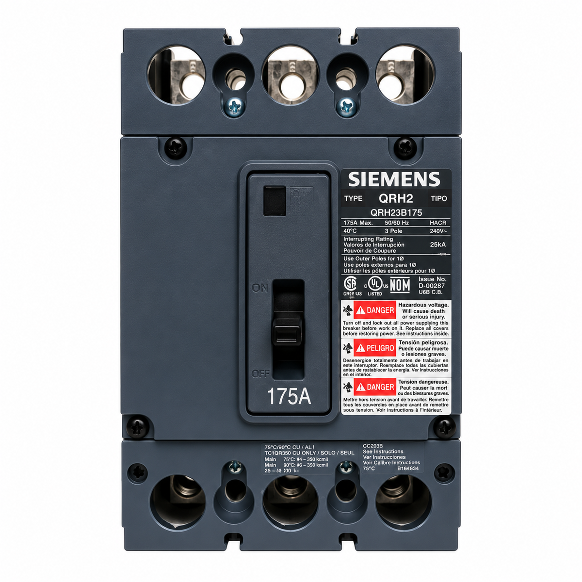 Siemens QRH23B175 Type QRH2 175A 3-pole molded case circuit breaker